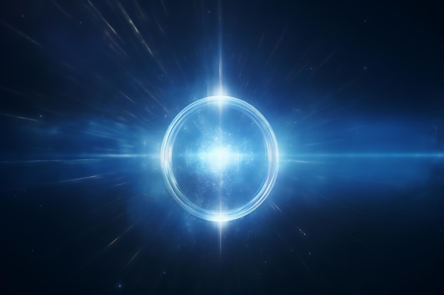 Futuristic anamorphic lens flare on deep blue background