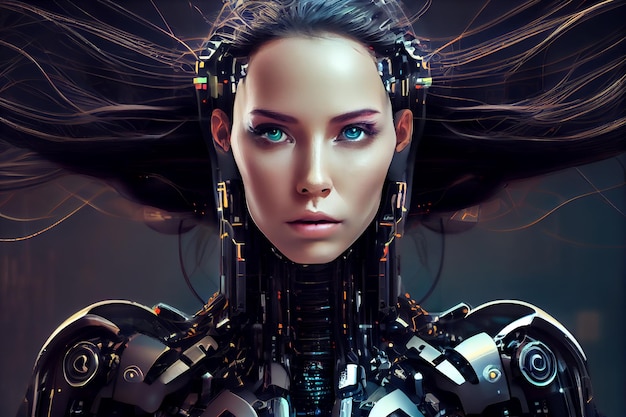 Futuristic android girl portrait Generative AI Generative AI