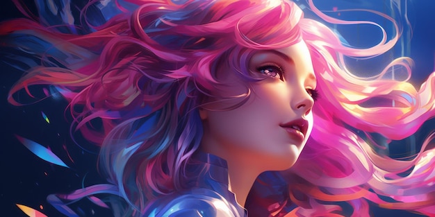 Futuristic anime girl with vibrant hair Generative AI