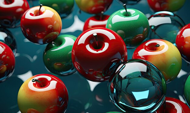 写真 フューチュリスティックなリンゴのコンポジション - 麗なグラスエフェクトと鮮やかな背景 - ai generative