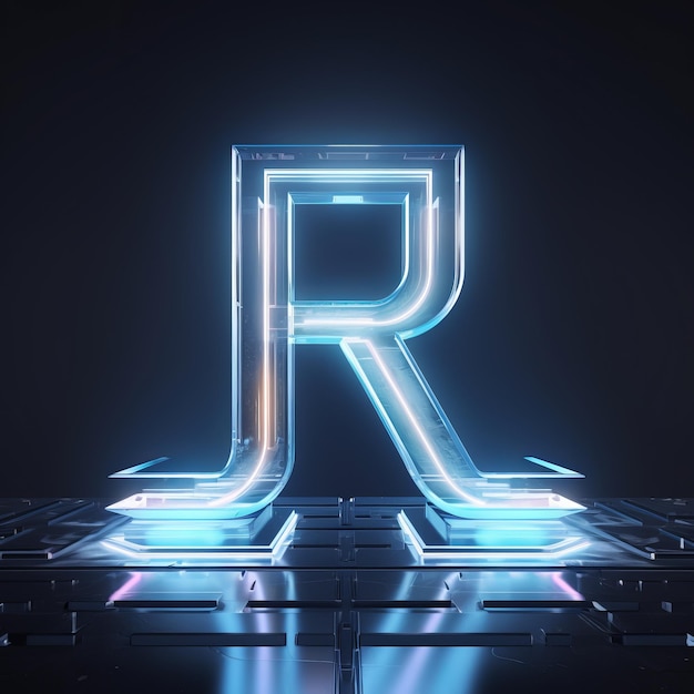 Futuristic Architectural Design With Hologram Liquid Letter R