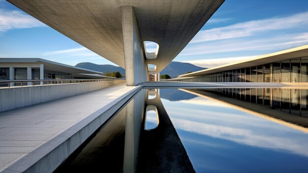 Futuristic architecture an enormous outdoor structure with luminous reflections