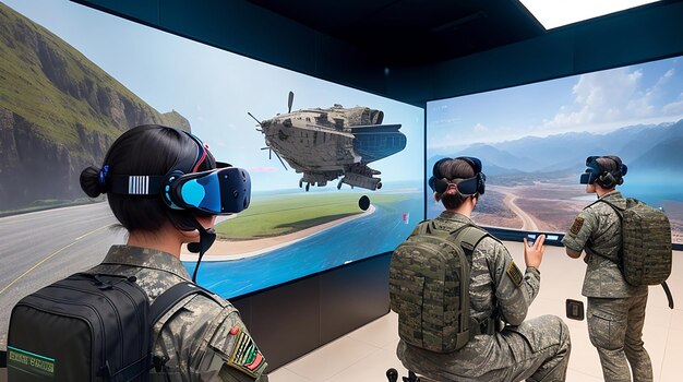 A futuristic army classroom holographic display virtual integrated into the learning experience