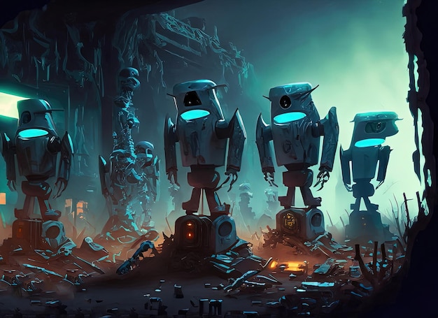 Photo a futuristic army of robots