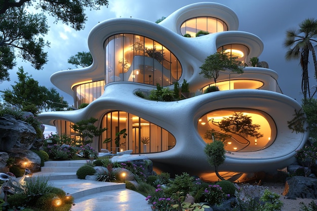 Futuristic Art Nouveau house future building smart unreal cityspace abstract technology modernism