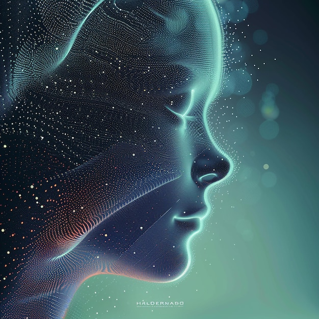 Futuristic Artificial Intelligence 3d Vector Illustration Human head made of points and lines