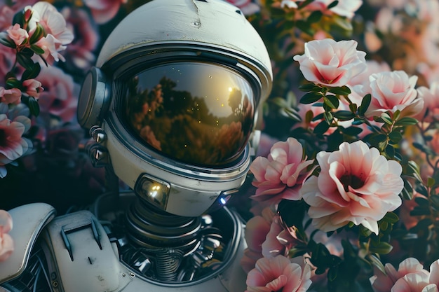 Foto futuristico astronauta fiori robot generate ai