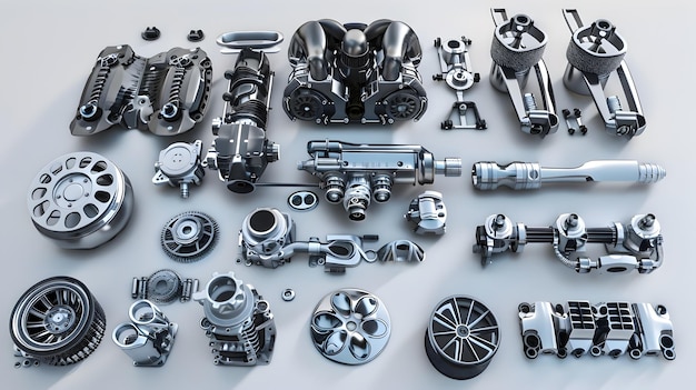 Photo futuristic automotive parts a 3d render showcase of hightech design and materials