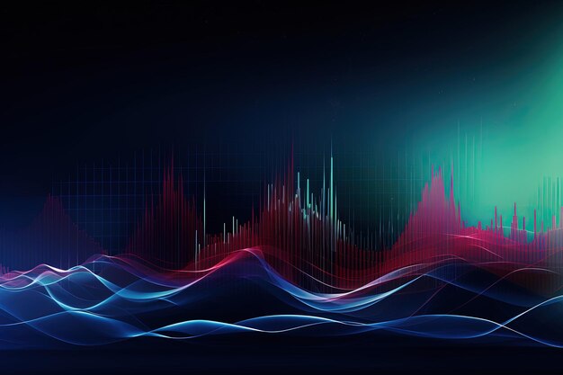 ダークブルーの背景に金融グラフとチャートが描かれた未来的な背景
