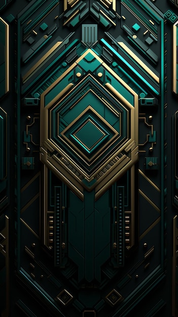 futuristic background with gold and green geometric shapes