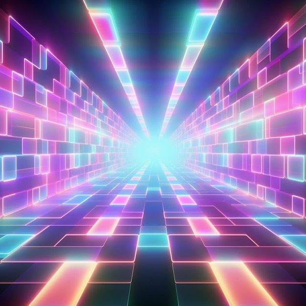 A futuristic background with a neon light tunnel and a dark background generative ai