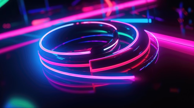 Futuristic background with neon shapes and lights