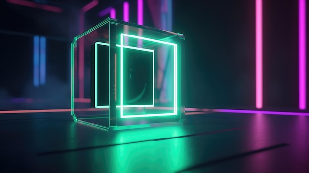 Futuristic background with neon shapes and lights