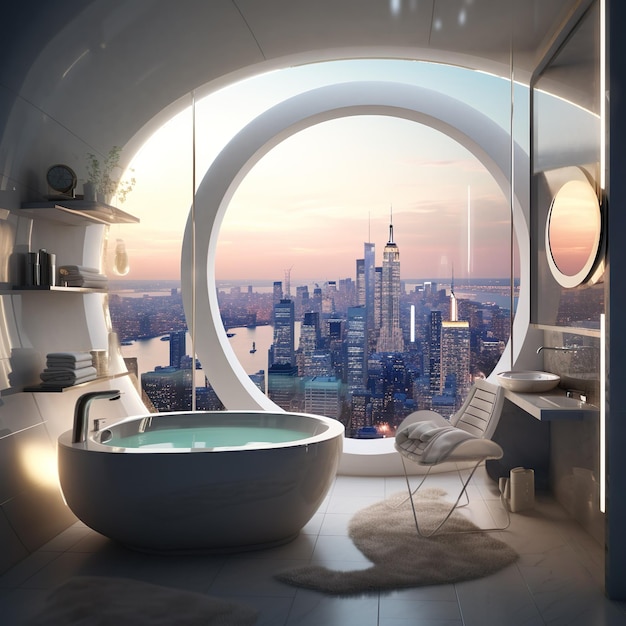 Photo futuristic bathroom with a round window