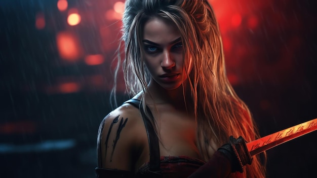 Futuristic Beautiful and dangerous female fighter AI generated image