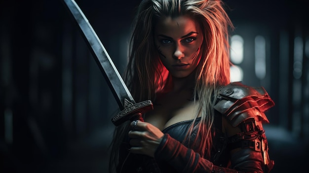 Photo futuristic beautiful and dangerous female fighter ai generated image