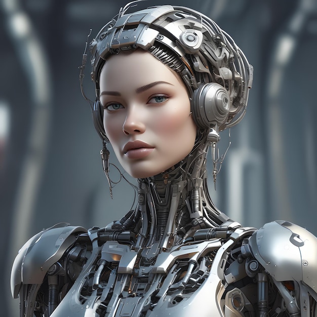 Futuristic beautiful female robot