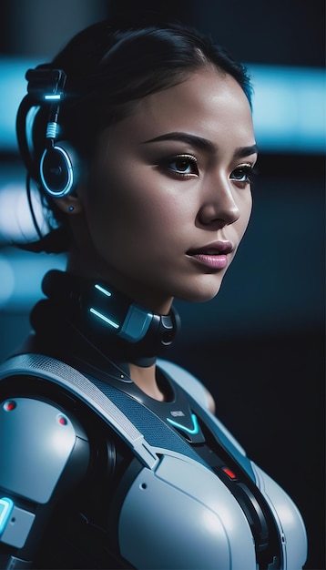 Futuristic beautiful girl cyborg robot