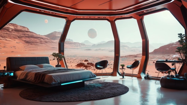 Photo futuristic bedroom with desert view