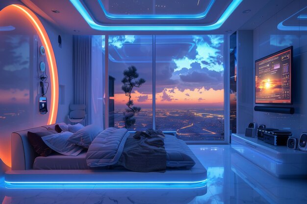 Футуристическая спальня с интерактивными умными зеркалами