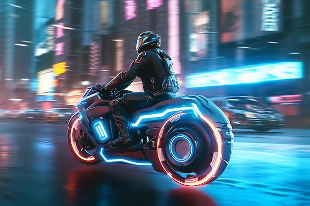 Futuristic bike in the street AI generated