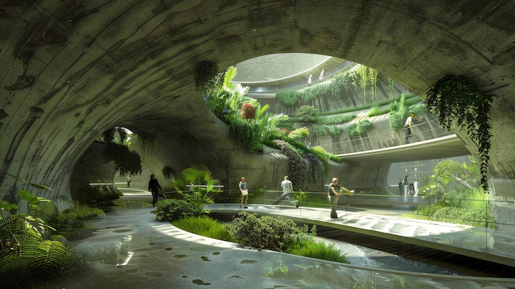 Photo a futuristic biodomelike structure with walkways and greenery showcasing an innovative and sustainable architecture