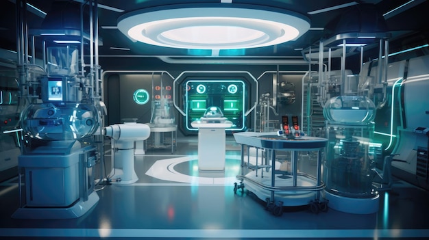 Futuristic biohacking laboratory with advanced equipment Generative AI