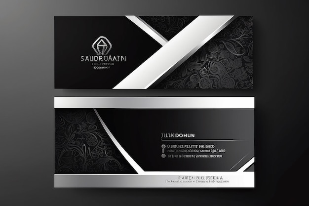 Фото Футуристическая черно-белая визитка роскошная и элегантная с серебряным металлическим дизайном