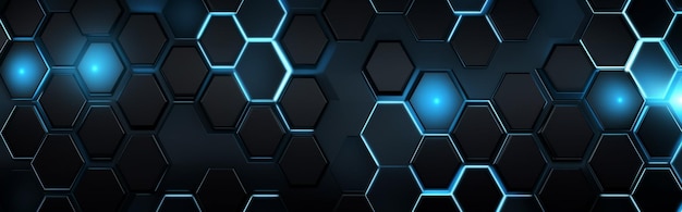 Futuristic black and blue hexagon background technology concept