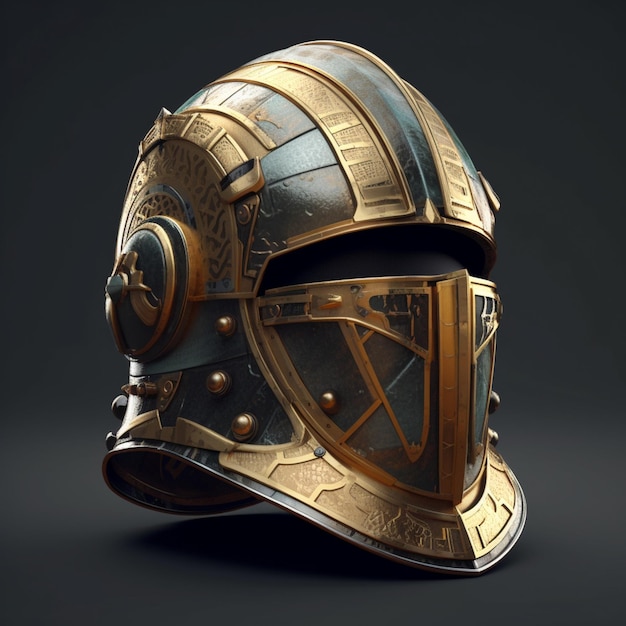 Photo futuristic black and gold medieval armour helmet images ai generated art