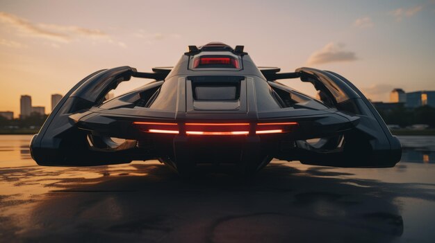 Futuristic Black Hovercraft With Back Light 32k Uhd Closeup Shot