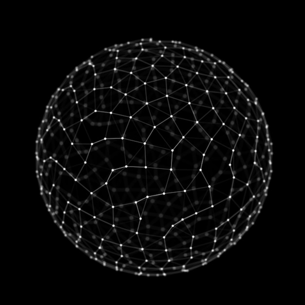 Futuristic black sphere of particles and lines Network connection big data Abstract technology background 3d rendering