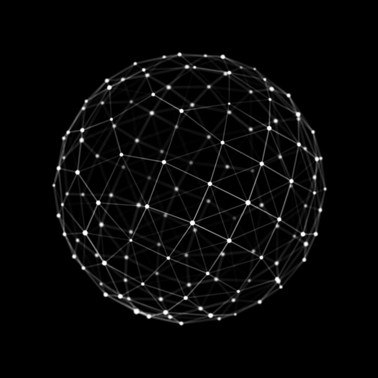 Photo futuristic black sphere of particles and lines network connection big data abstract technology background 3d rendering