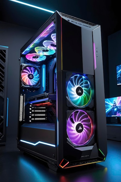 Futuristic blackhawk gaming rig a sleek matte masterpiece with rgb brilliance