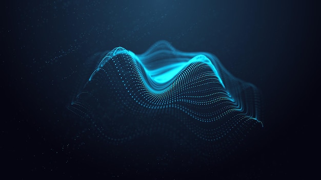 未来的な青色の背景 デジタル粒子の波の効果 ビッグデータ テクノロジーと人工知能の図 粒子振動の効果 3D レンダリング