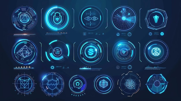 Photo futuristic blue glowing interface elements for technology design