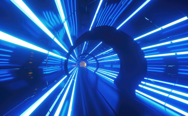 Futuristic blue light tunnel visualization