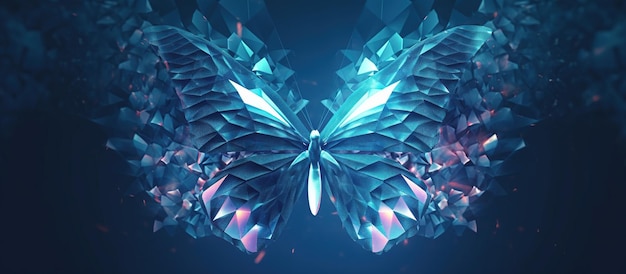 Futuristic blue low poly Butterfly