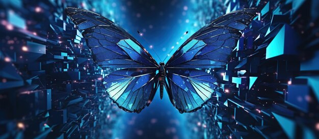 Futuristic blue low poly Butterfly