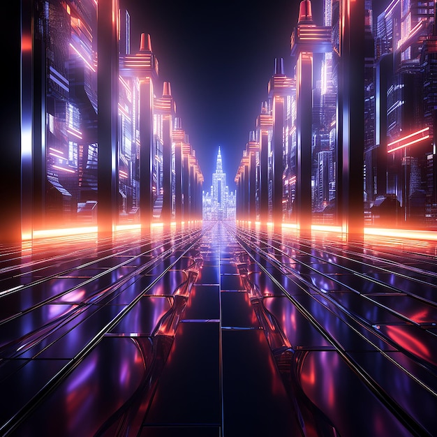 Futuristic blue neon spaceship corridor scifi Generative by AI