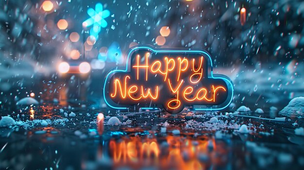 futuristic blue and orange glowing neon light quothappy new yearquot