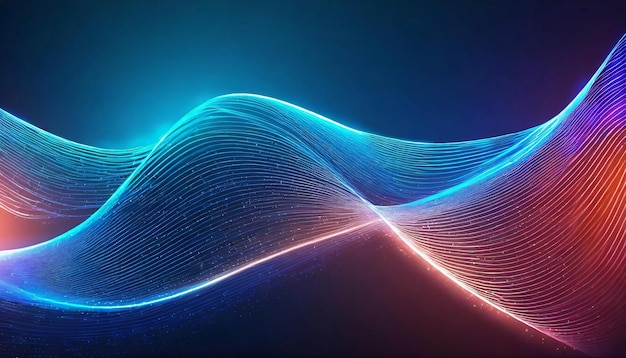 Futuristic blue and red light waves of energy glowing lines Abstract technology background