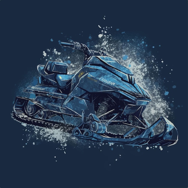 Futuristic blue snowmobile on watercolor background