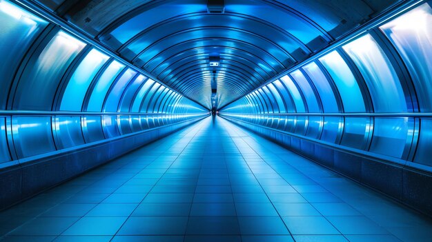 Futuristic blue tunnel with glowing lights