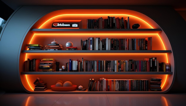 Photo futuristic bookshelf editorial photography with digital style