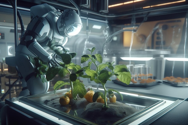 Futuristic Bot Exploring Agriculture In Other Planets and Advancing Space Exploration