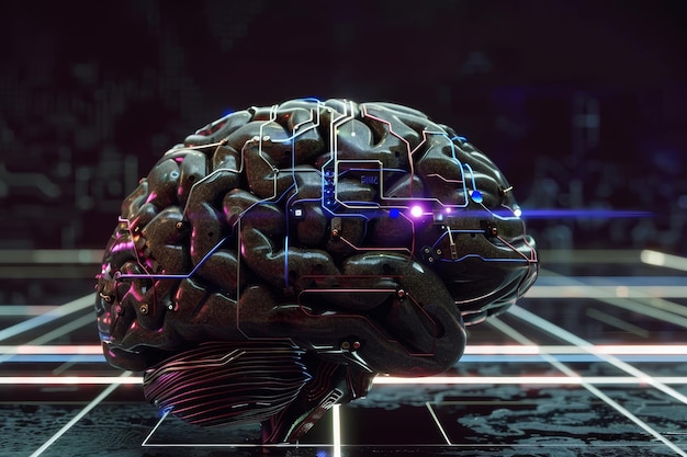 Futuristic brain concept with digital circuits 3D animation