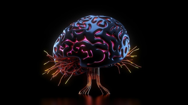 Футуристический мозг или неоновая схема искусственного интеллекта, кибербезопасность или программирование