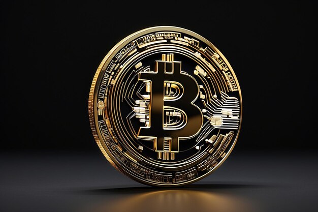 Futuristic Brilliance Captivating Bitcoin Logo in Metallic Hues Sleek Emblem Modern Sophistication and Luminous Effects on a Deep Black Background