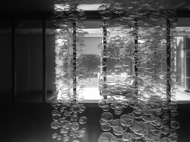 Futuristic bubbles in office interior backdrop